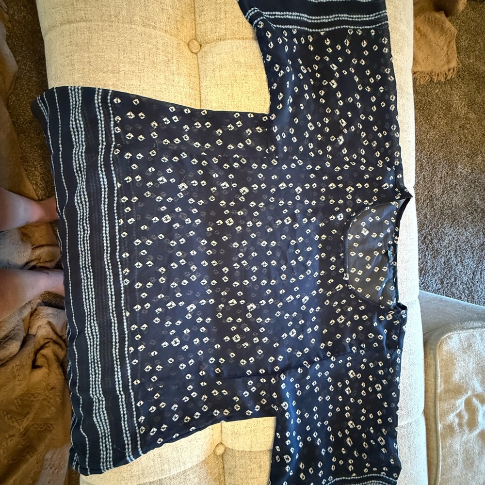 Hannah Midnight Blue Blouse with Ivory Accents